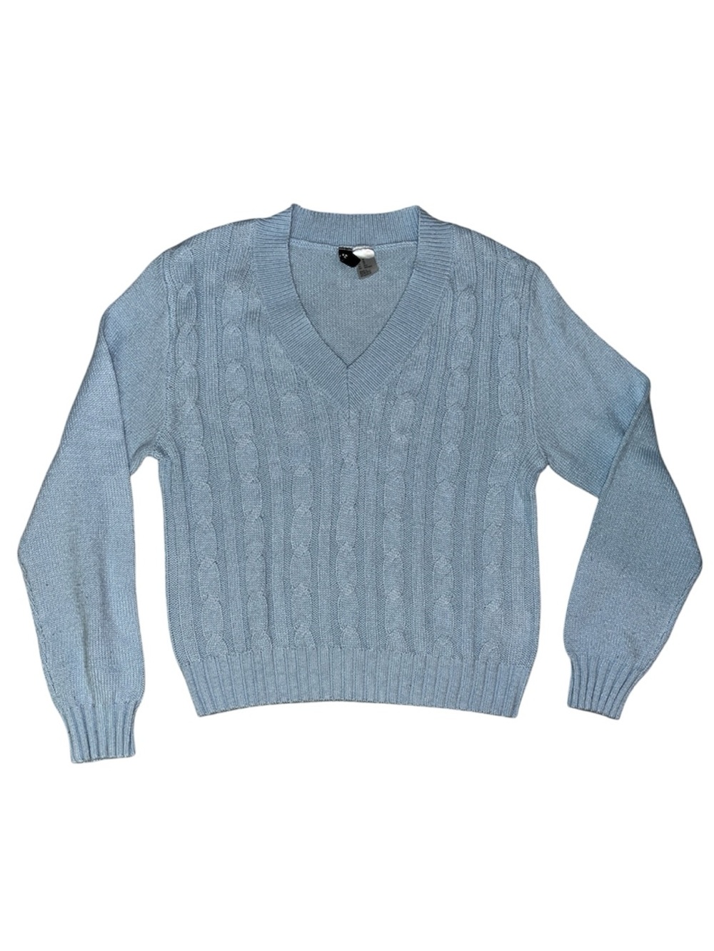 H&M Juniors Light Blue Cable V-Neck Knitted Sweater women size XS